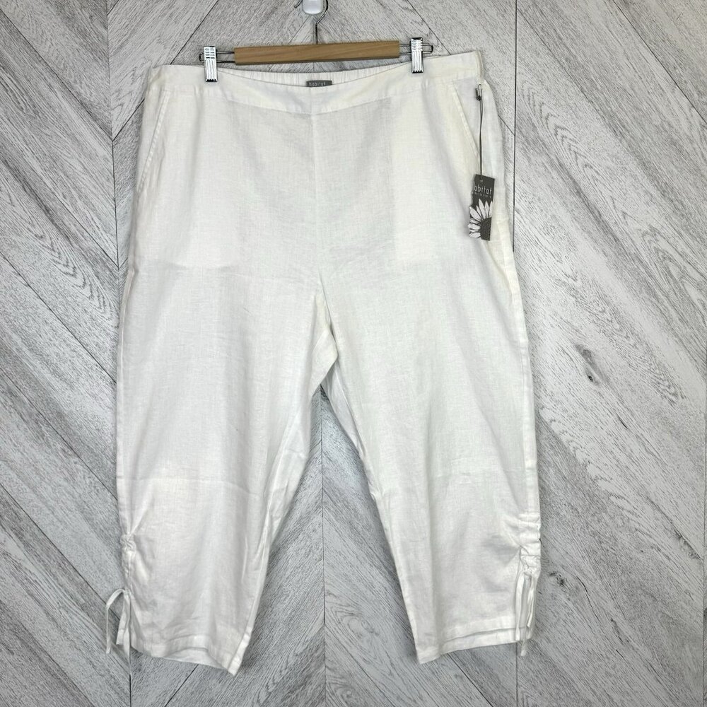 Habitat Crop Capri Pants Womens Size XXL 2XL White Linen Blend Lagenlook NWT